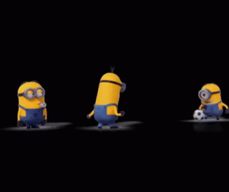 A Group Of Minions Standing Next To Each Other On A Black Background GIF
