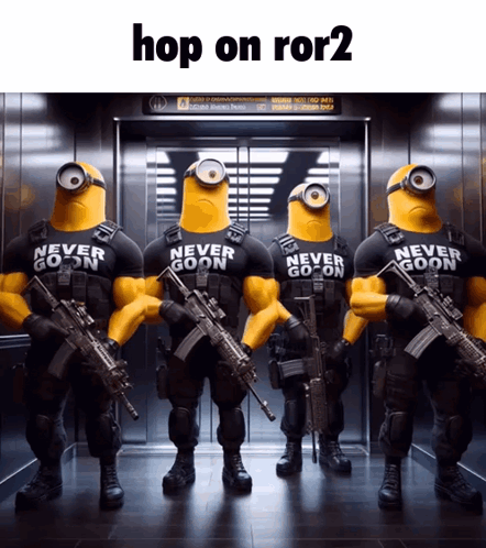 A Group Of Minions Wearing Never Goon Shirts GIF
