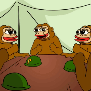 A Group Of Monkeys Are Sitting Around A Table With Green Helmets That Say P GIF