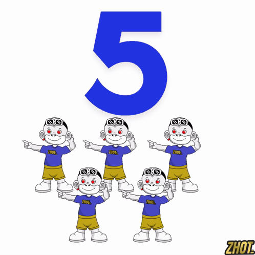 A Group Of Monkeys Are Standing In Front Of The Number Five GIF