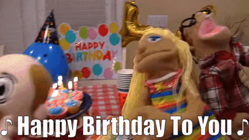 A Group Of Muppets Celebrate A Birthday With The Words Happy Birthday To You GIF