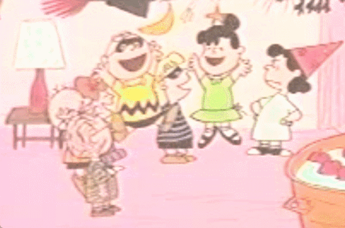 A Group Of Peanuts Characters Are Gathered Together In A Room GIF