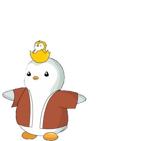 a group of penguins are stacked on top of each other and one has a medal on its head