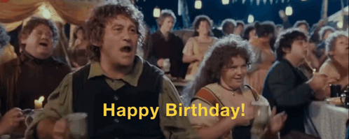 A Group Of People Are Celebrating A Birthday With The Words " Happy Birthday " On The Bottom GIF