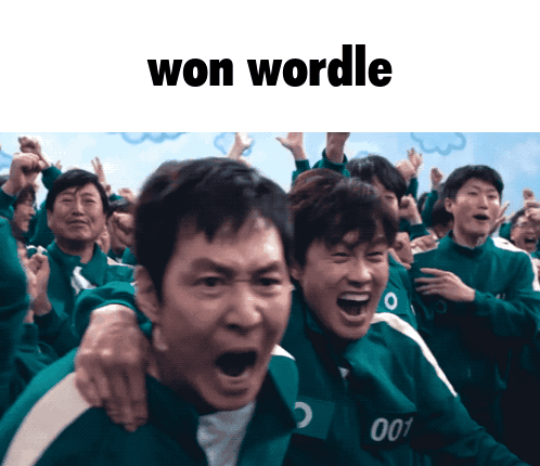 A Group Of People Are Celebrating With The Words Won Wordle GIF