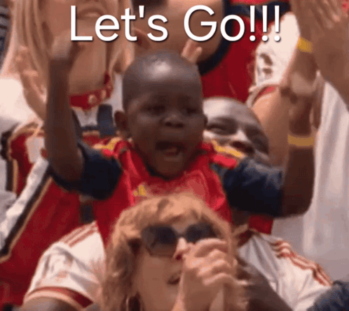 A Group Of People Are Cheering With The Words Let 'S Go GIF