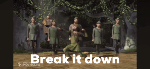 A Group Of People Are Dancing And The Words Break It Down Are On The Screen GIF