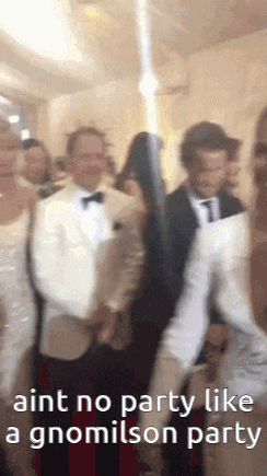 A Group Of People Are Dancing In A Room And The Caption Says Ain T No Party Like A Gnomeilson Party GIF
