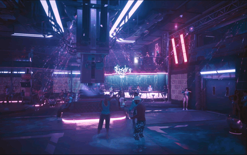 A Group Of People Are Dancing In A Room With A Sign That Says ' Ii ' GIF
