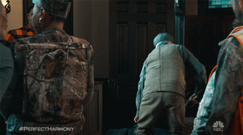 A Group Of People Are Dancing In A Room With The Nbc Logo On The Bottom GIF