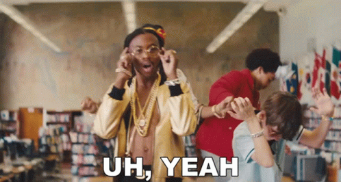 A Group Of People Are Dancing In A Room With Uh Yeah Written On The Bottom Right GIF
