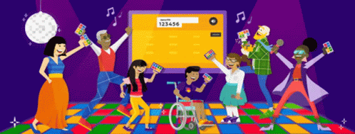 A Group Of People Are Dancing In Front Of A Screen That Says 123456 GIF