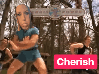 A Group Of People Are Dancing In Front Of A Sign That Says ' Sonic Power ' GIF