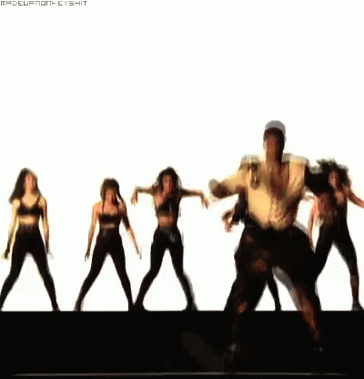A Group Of People Are Dancing In Front Of A White Background And The Words Madeupmonkeyshit Are Visible GIF