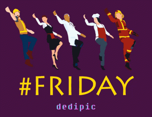 a group of people are dancing in front of the words #friday dedipic
