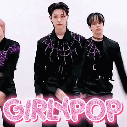 A Group Of People Are Dancing In Front Of The Words Girlpop GIF