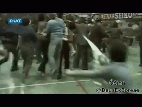 A Group Of People Are Dancing On A Basketball Court In A Gym . GIF