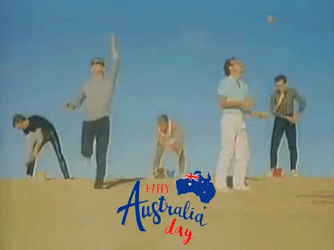 a group of people are dancing on a sand dune with the words happy australia day on the bottom