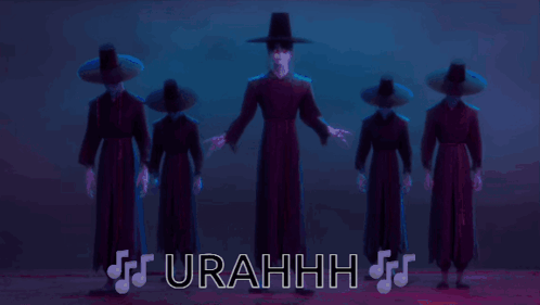 a group of people are dancing with the word urahhh behind them