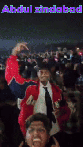 A Group Of People Are Dancing With The Words Abdul Zindabad Written Above Them GIF