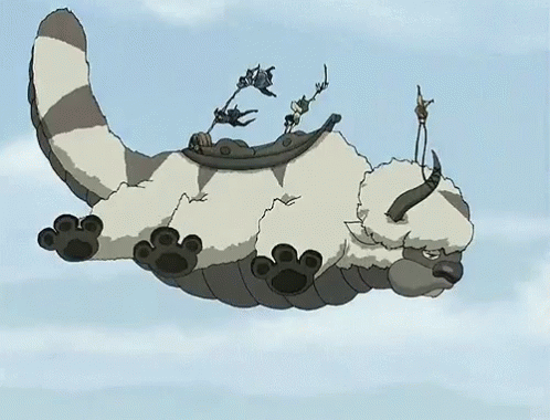 A Group Of People Are Flying On The Back Of A Flying Sheep . GIF