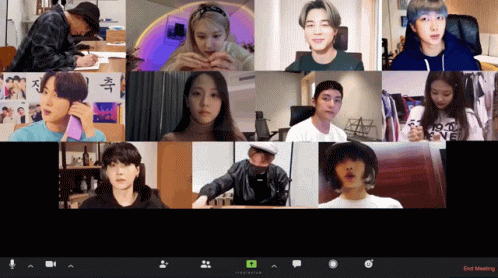 A Group Of People Are On A Video Call And The End Meeting Is Displayed GIF