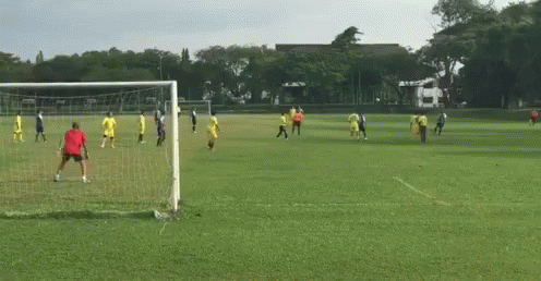 A Group Of People Are Playing Soccer In A Field GIF