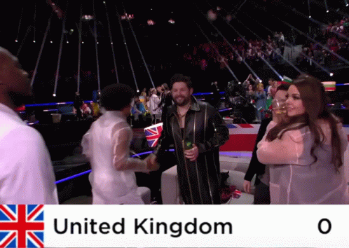 A Group Of People Are Shaking Hands In Front Of A Crowd With United Kingdom Written On The Bottom GIF
