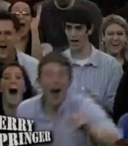 A Group Of People Are Sitting In A Stadium And One Of Them Is Named Terry Springer . GIF