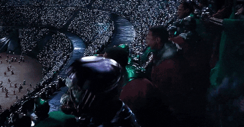 Group Sitting In Stadium With Open Mouths GIF
