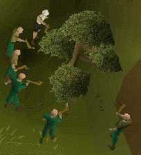 A Group Of People Are Standing Around A Tree With The Words " Shill " Written On The Bottom GIF