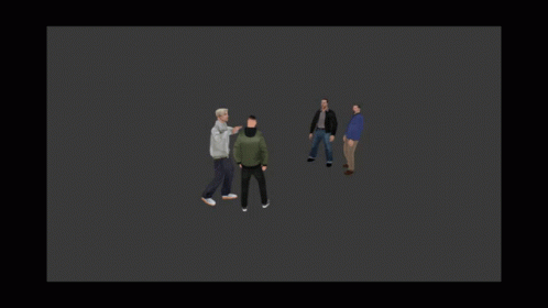 A Group Of People Are Standing In A Circle On A Gray Background GIF