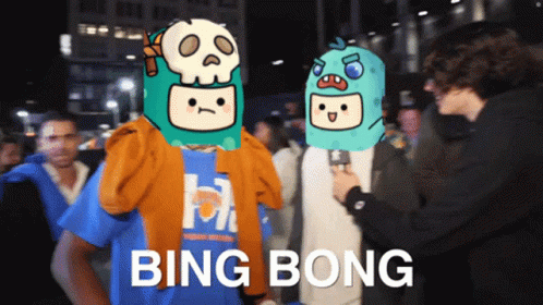 A Group Of People Are Standing In A Crowd And One Of Them Is Wearing A Blue Shirt That Says Bing Bong GIF