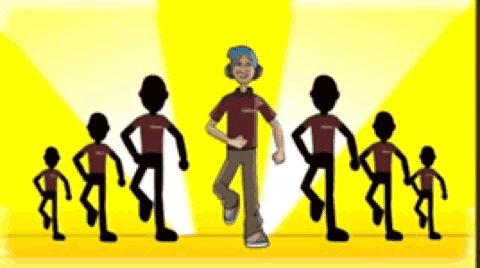 A Group Of People Are Standing In A Line And One Of Them Is Standing On One Leg . GIF