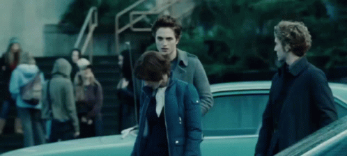 A Group Of People Are Standing In Front Of A Car . GIF