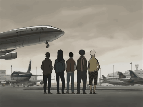 People Standing In Front Of Airplane With LP GIF