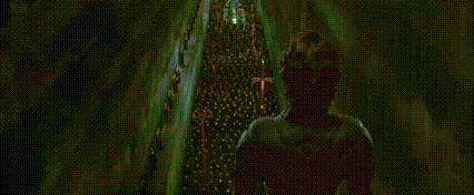 A Group Of People Are Standing Next To Each Other In A Dark Room With The Words `` All Hail Legi '' Written On The Scree GIF