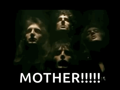 A Group Of People Are Standing Next To Each Other In A Dark Room With The Words `` Mother '' Written On The Bottom . GIF