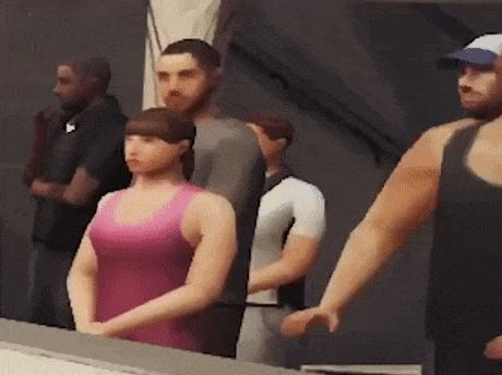 A Group Of People Are Standing Next To Each Other In A Room GIF