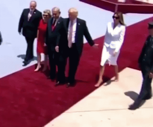 A Group Of People Are Walking On A Red Carpet . GIF
