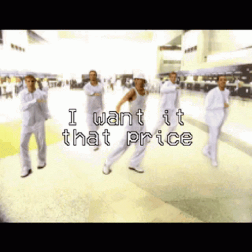 A Group Of People Dancing With The Words " I Want It That Price " GIF