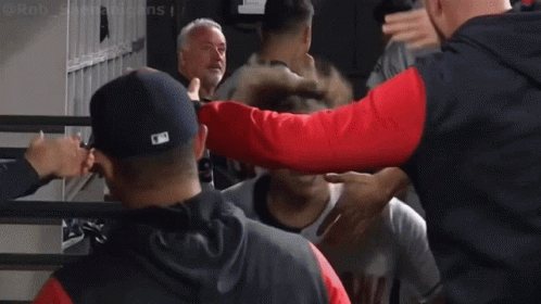 A Group Of People Giving Each Other High Fives With The Words " I Want " On The Bottom GIF