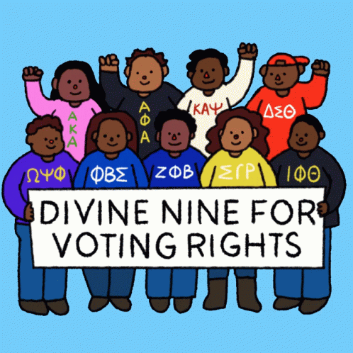 A Group Of People Holding A Sign That Reads Divine Nine For Voting Rights GIF