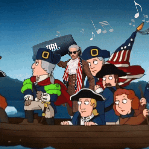 A Group Of People In A Boat With A Speaker That Says Jbl GIF