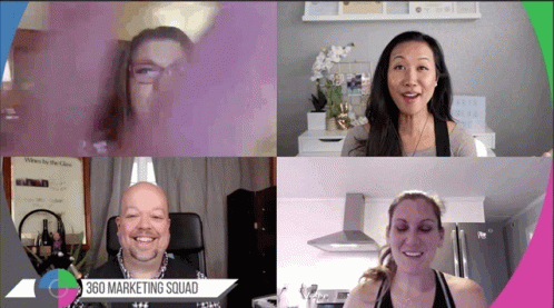 A Group Of People On A Video Call With A 360 Marketing Squad Logo GIF