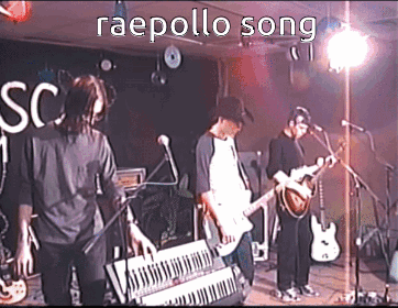 A Group Of People Playing Instruments On A Stage With The Words Raepollo Song Written Above Them GIF