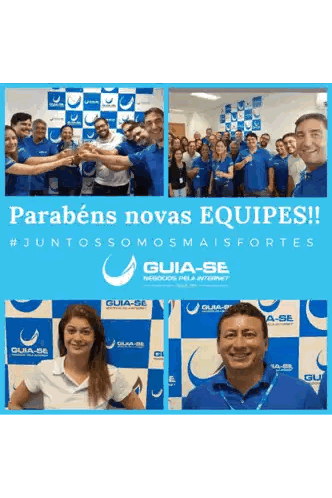 a group of people posing for a picture with the words parabéns novas equipe