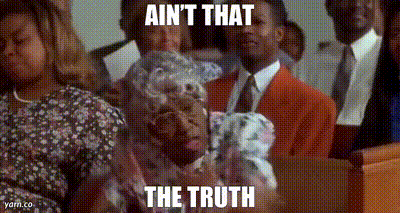 A Group Of People Sitting In A Church With The Caption Ain 'T That The Truth . GIF