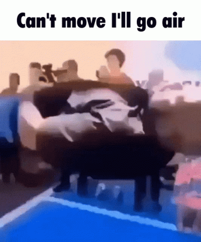 A Group Of People Sitting On A Couch With The Words Can 'T Move I 'Ll Go Air On The Bottom GIF