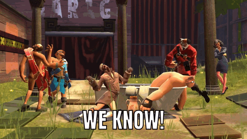 A Group Of People Standing Around A Bathtub With The Words We Know On The Bottom GIF